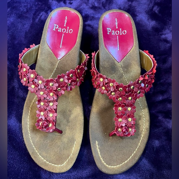 PAOLO | Wedge Sandals Red Flower Bernadette | Size 6 - Picture 1 of 6